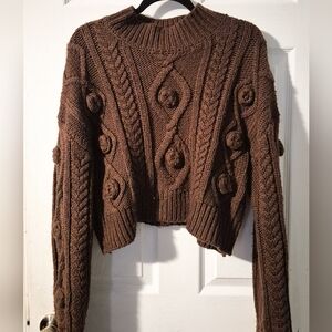 Zara Brown Textured Knit Turtleneck Sweater